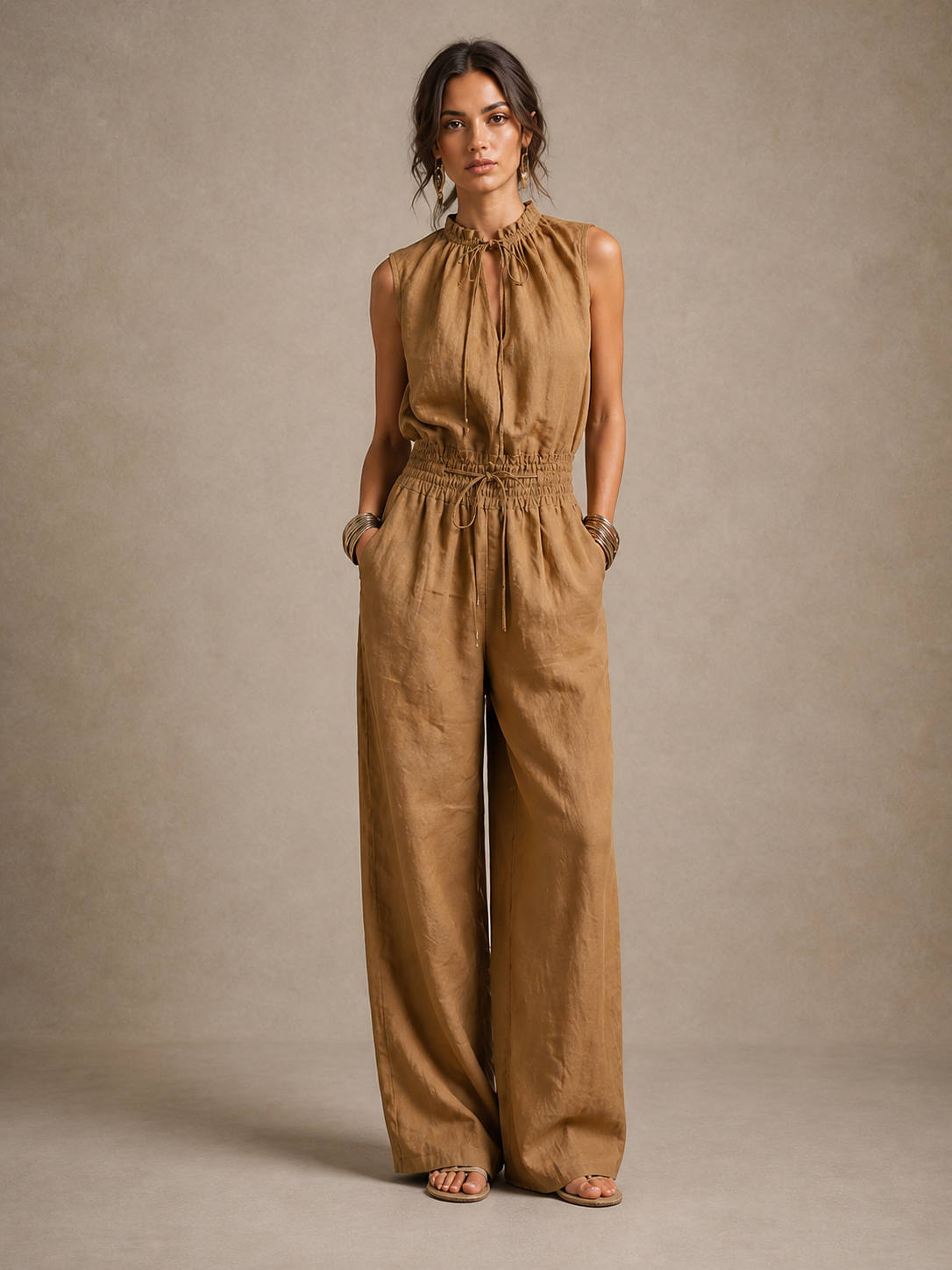 Lygenza Tie-Neck Wide-Leg Jumpsuit